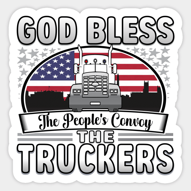 FREEDOM CONVOY - PEOPLES CONVOY US FLAG WASHINGTON DC 2022 SILVER GRAY GRADIENT LETTERS Sticker by KathyNoNoise